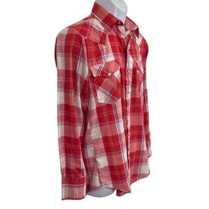 Vtg Chute #1 Men's Red Plaid Pearl Snap Rodeo Western Wear Cowboy Shirt Small S